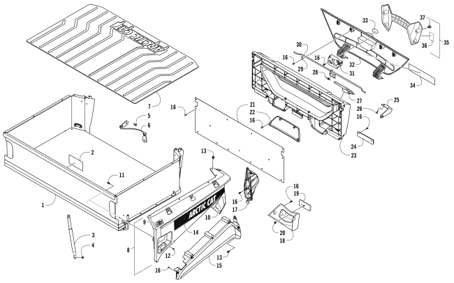 Parts Diagram for Arctic Cat 2017 PROWLER 500 ATV CARGO BOX AND TAILGATE ASSEMBLY