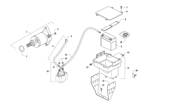 Parts Diagram for Arctic Cat 2017 PROWLER 500 ATV BATTERY AND STARTER ASSEMBLY