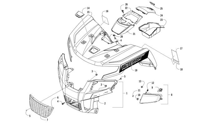 Parts Diagram for Arctic Cat 2017 ALTERRA TRV 550 XT EPS ATV FRONT BODY PANEL AND HEADLIGHT ASSEMBLIES