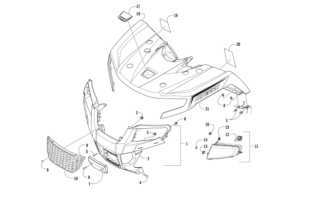 Parts Diagram for Arctic Cat 2017 ALTERRA 700 XT EPS INERNATIONAL ATV FRONT BODY PANEL AND HEADLIGHT ASSEMBLIES