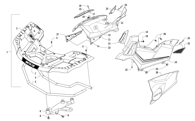 Parts Diagram for Arctic Cat 2017 ALTERRA 700 XT EPS INERNATIONAL ATV FRONT RACK AND SIDE PANEL ASSEMBLIES