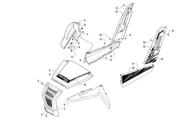 Parts Diagram for Arctic Cat 2017 WILDCAT TRAIL ATV FRONT AND SIDE PANEL ASSEMBLIES