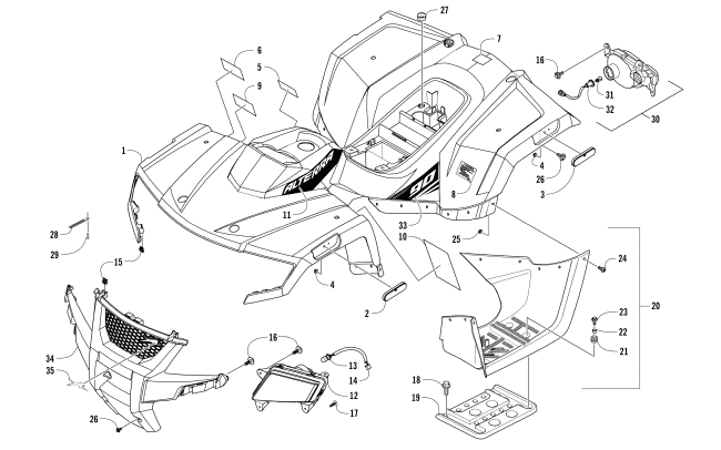 Parts Diagram for Arctic Cat 2017 ALTERRA 90 ATV BODY PANEL AND HEADLIGHT ASSEMBLY