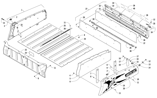 Parts Diagram for Arctic Cat 2017 HDX 500 XT ATV CARGO BOX AND TAILGATE ASSEMBLY