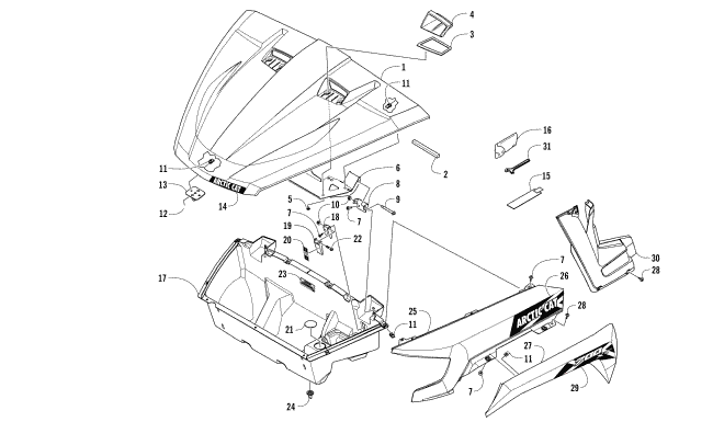 Parts Diagram for Arctic Cat 2017 700 HDX XT ATV HOOD/FRONT STORAGE AND SIDE PANEL ASSEMBLY