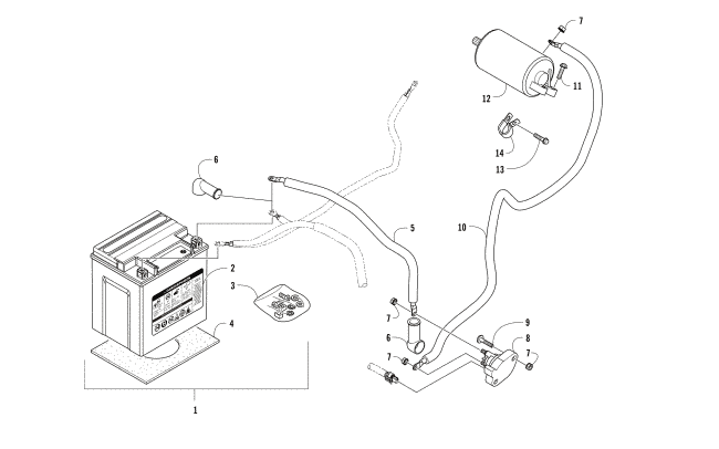Parts Diagram for Arctic Cat 2017 WILDCAT TRAIL XT EPS ATV BATTERY AND STARTER MOTOR ASSEMBLY