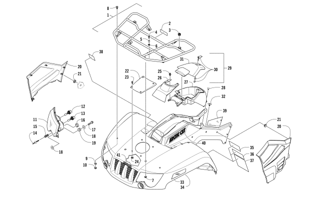 Parts Diagram for Arctic Cat 2017 500 ATV FRONT RACK, BODY PANEL, AND HEADLIGHT ASSEMBLIES