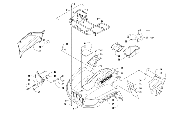 Parts Diagram for Arctic Cat 2017 TBX 700 EPS ATV FRONT RACK, BODY PANEL, AND HEADLIGHT ASSEMBLIES