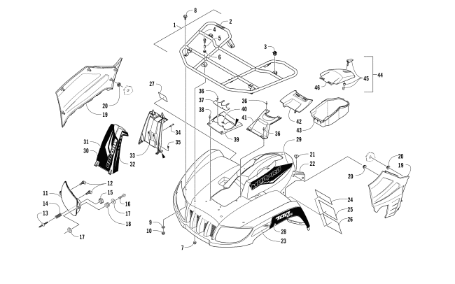Parts Diagram for Arctic Cat 2017 700 MUD PRO LTD EPS ATV FRONT RACK, BODY PANEL, AND HEADLIGHT ASSEMBLIES