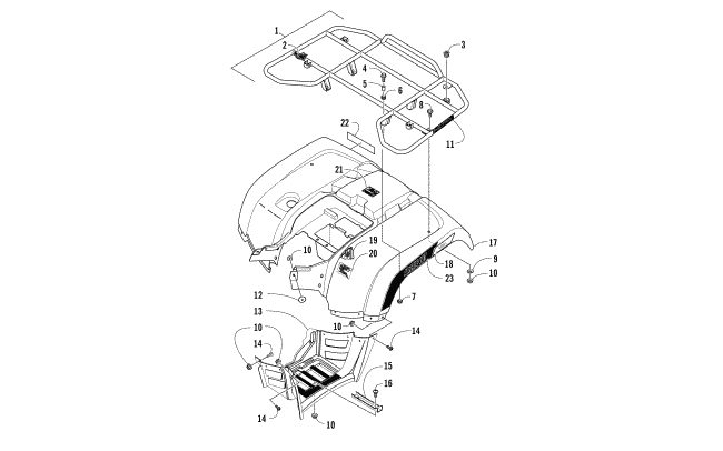 Parts Diagram for Arctic Cat 2017 700 MUD PRO LTD EPS ATV REAR RACK, BODY PANEL, AND FOOTWELL ASSEMBLIES