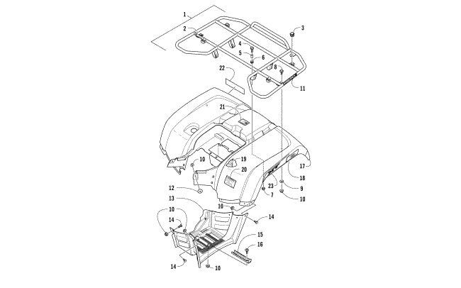 Parts Diagram for Arctic Cat 2017 1000 XT EPS ATV REAR RACK, BODY PANEL, AND FOOTWELL ASSEMBLIES