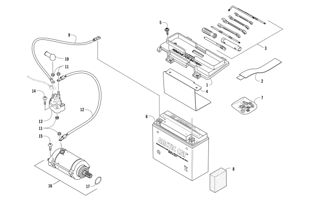 Parts Diagram for Arctic Cat 2017 ALTERRA TRV 1000 XT EPS ATV BATTERY AND STARTER ASSEMBLY