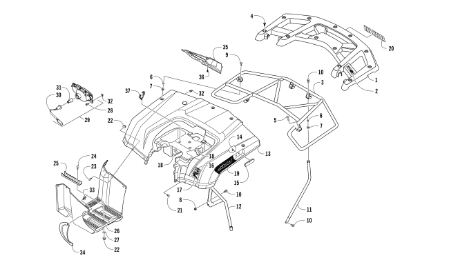 Parts Diagram for Arctic Cat 2017 ALTERRA 500 ATV REAR BODY, RACK, AND TAILLIGHT ASSEMBLY