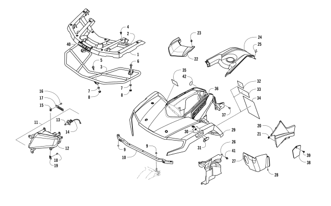 Parts Diagram for Arctic Cat 2017 ALTERRA 400 ATV FRONT BODY, RACK, AND HEADLIGHT ASSEMBLY