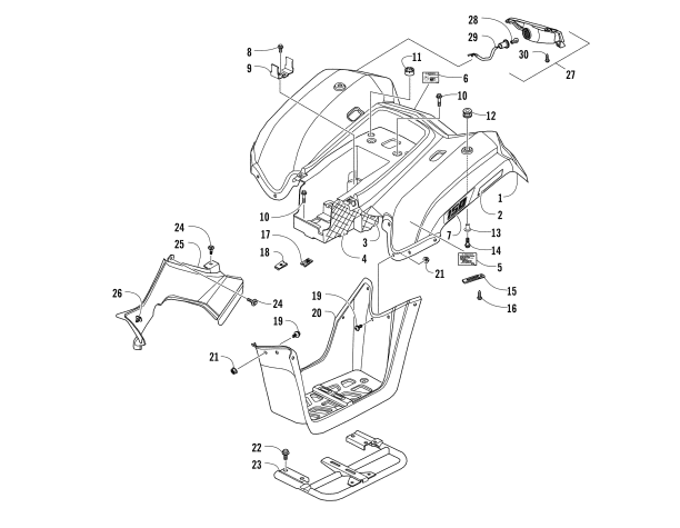 Parts Diagram for Arctic Cat 2017 150 UTILITY ATV REAR BODY PANEL AND TAILLIGHT ASSEMBLIES