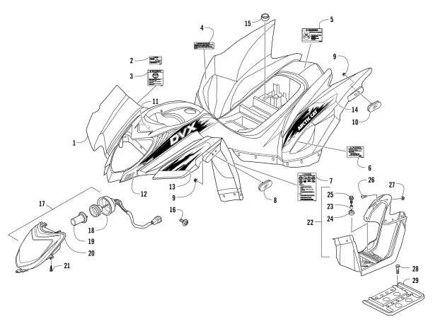 Parts Diagram for Arctic Cat 2017 90 2X4 DVX ATV BODY PANEL AND HEADLIGHT ASSEMBLY