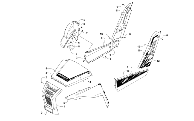 Parts Diagram for Arctic Cat 2017 WILDCAT SPORT SE EPS ATV FRONT AND SIDE PANEL ASSEMBLIES