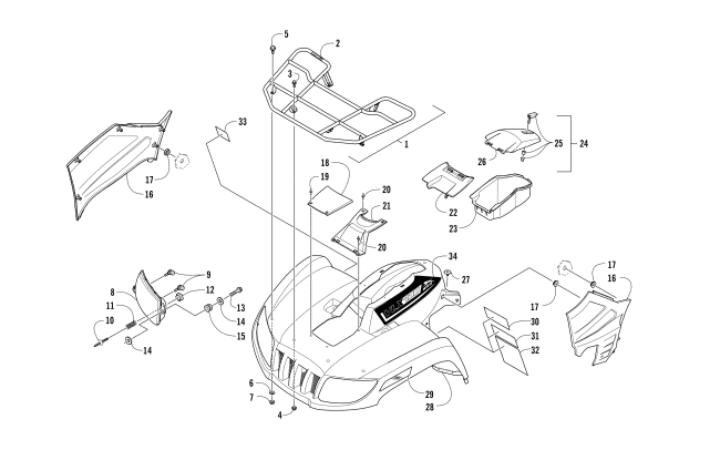 Parts Diagram for Arctic Cat 2017 VLX 700 ATV FRONT RACK, BODY PANEL, AND HEADLIGHT ASSEMBLIES