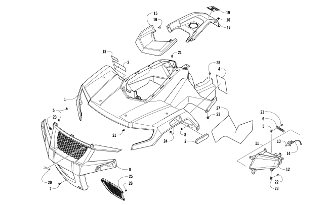 Parts Diagram for Arctic Cat 2018 ALTERRA 300 ATV FRONT BODY AND HEADLIGHT ASSEMBLY