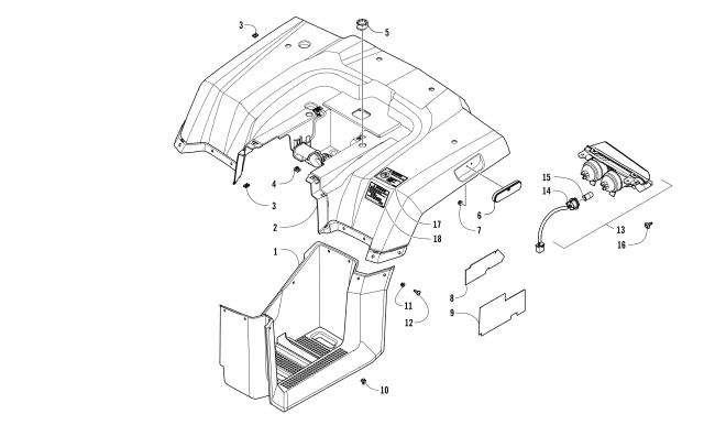 Parts Diagram for Arctic Cat 2018 ALTERRA 300 ATV REAR BODY AND TAILLIGHT ASSEMBLY