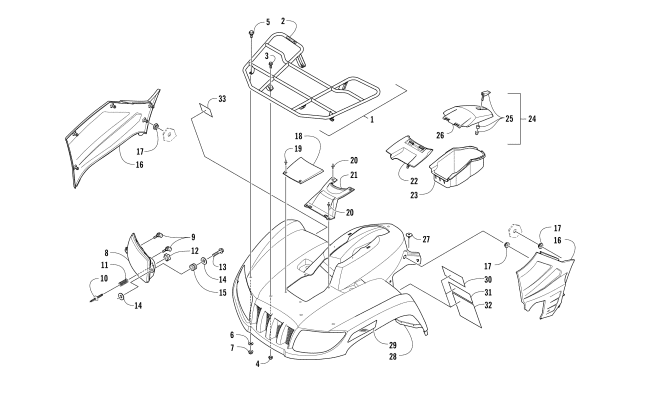 Parts Diagram for Arctic Cat 2018 ALTERRA VLX 700 EPS ATV FRONT RACK, BODY PANEL, AND HEADLIGHT ASSEMBLIES