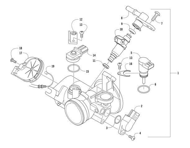 Parts Diagram for Arctic Cat 2018 ALTERRA VLX 700 ATV THROTTLE BODY ASSEMBLY