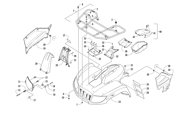 Parts Diagram for Arctic Cat 2018 ALTERRA 700 MUD PRO LTD EPS ATV FRONT RACK, BODY PANEL, AND HEADLIGHT ASSEMBLIES