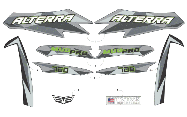 Parts Diagram for Arctic Cat 2018 ALTERRA 700 MUD PRO LTD EPS ATV DECALS