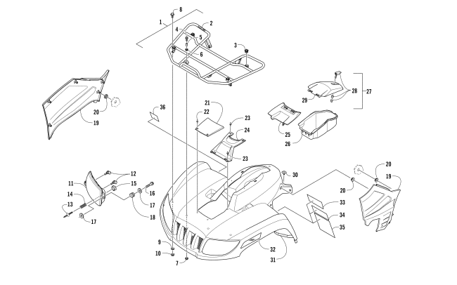 Parts Diagram for Arctic Cat 2018 ALTERRA TBX 700 EPS ATV FRONT RACK, BODY PANEL, AND HEADLIGHT ASSEMBLIES