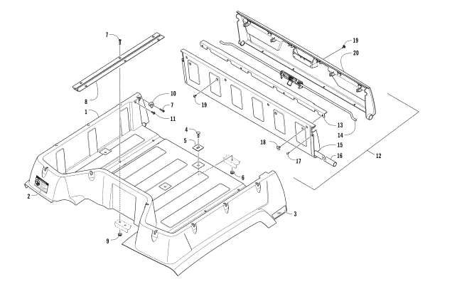 Parts Diagram for Arctic Cat 2018 ALTERRA TBX 700 EPS ATV CARGO BOX AND TAILGATE ASSEMBLY