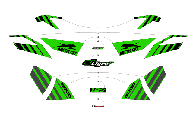 Parts Diagram for Arctic Cat 2018 ZR 8000 EL TIGRE ES 129 SNOWMOBILE DECALS