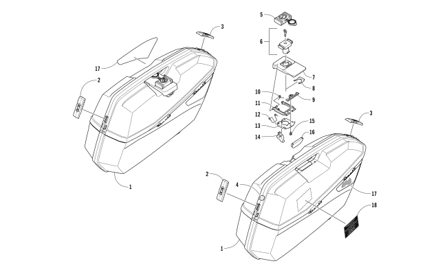 Parts Diagram for Arctic Cat 2018 PANTERA 7000 LTD SNOWMOBILE SADDLEBAG ASSEMBLY