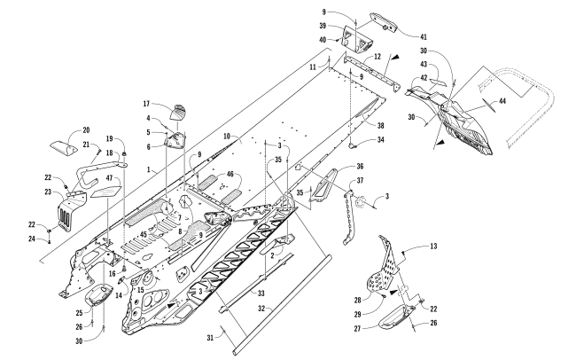 Parts Diagram for Arctic Cat 2018 XF 9000 HIGH COUNTRY LTD 153 (1.75) SNOWMOBILE TUNNEL AND SNOWFLAP ASSEMBLY