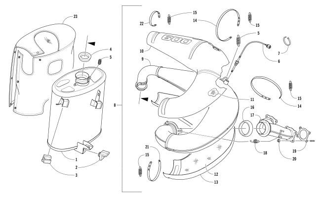 Parts Diagram for Arctic Cat 2018 ZR 6000 SNO PRO ES 129 SNOWMOBILE EXHAUST ASSEMBLY