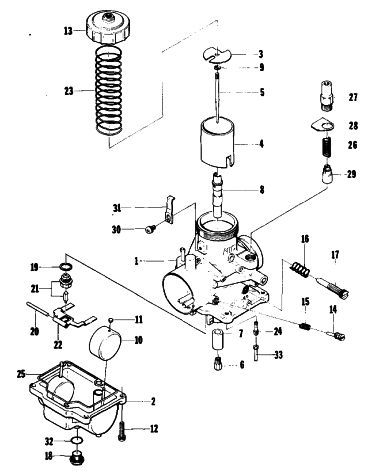 Parts Diagram for Arctic Cat 1977 CHEETAH SNOWMOBILE CARBURETOR