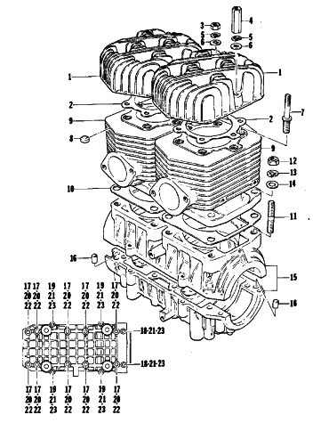 Parts Diagram for Arctic Cat 1977 CHEETAH SNOWMOBILE CRANKCASE AND CYLINDER