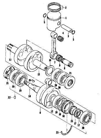 Parts Diagram for Arctic Cat 1977 EL TIGRE 5000 SNOWMOBILE PISTON AND CRANKSHAFT