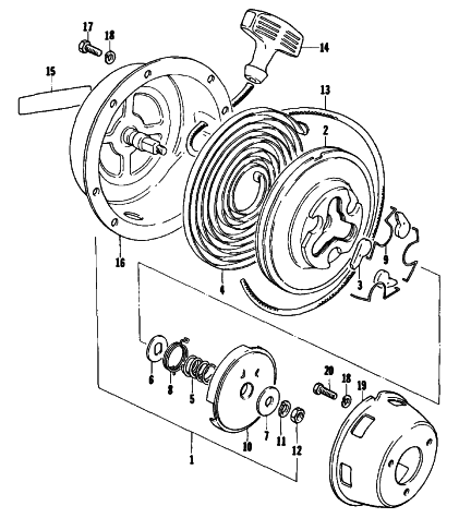 Parts Diagram for Arctic Cat 1977 PANTERA F/C SNOWMOBILE RECOIL STARTER