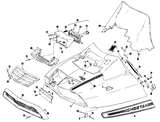 Parts Diagram for Arctic Cat 1977 CHEETAH SNOWMOBILE HOOD