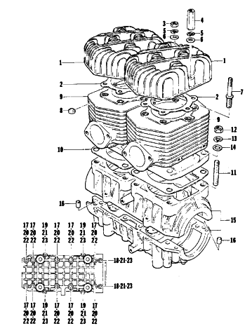 Parts Diagram for Arctic Cat 1977 PANTHER 4000 SNOWMOBILE CRANKCASE AND CYLINDER