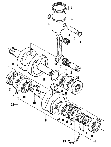 Parts Diagram for Arctic Cat 1977 PANTHER 4000 SNOWMOBILE PISTON AND CRANKSHAFT