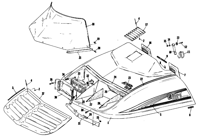 Parts Diagram for Arctic Cat 1977 EL TIGRE 4000 SNOWMOBILE HOOD