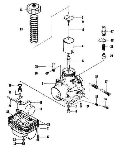Parts Diagram for Arctic Cat 1977 PANTERA F/A SNOWMOBILE CARBURETOR