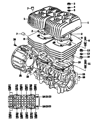 Parts Diagram for Arctic Cat 1977 EL TIGRE 5000 SNOWMOBILE CRANKCASE AND CYLINDER