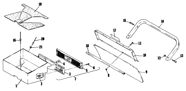 Parts Diagram for Arctic Cat 1977 EL TIGRE 4000 SNOWMOBILE TOOLBOX AND REAR BUMPER