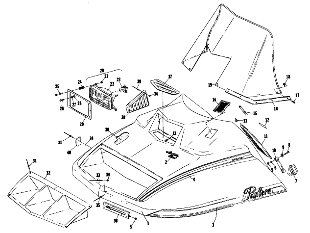 Parts Diagram for Arctic Cat 1977 PANTERA F/C SNOWMOBILE HOOD