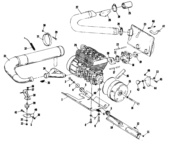 Parts Diagram for Arctic Cat 1977 PANTERA F/A SNOWMOBILE ENGINE AND RELATED PARTS