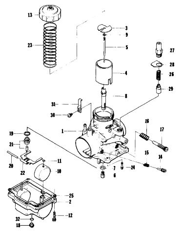 Parts Diagram for Arctic Cat 1977 PANTERA F/C SNOWMOBILE CARBURETOR