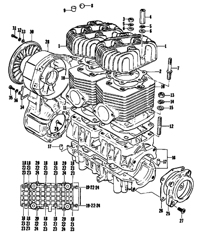 Parts Diagram for Arctic Cat 1977 PANTERA F/C SNOWMOBILE CRANKCASE AND CYLINDER