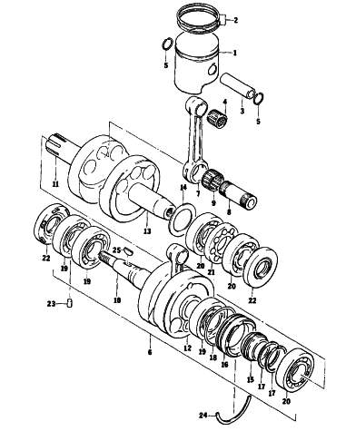 Parts Diagram for Arctic Cat 1977 PANTERA F/C SNOWMOBILE PISTON AND CRANKSHAFT